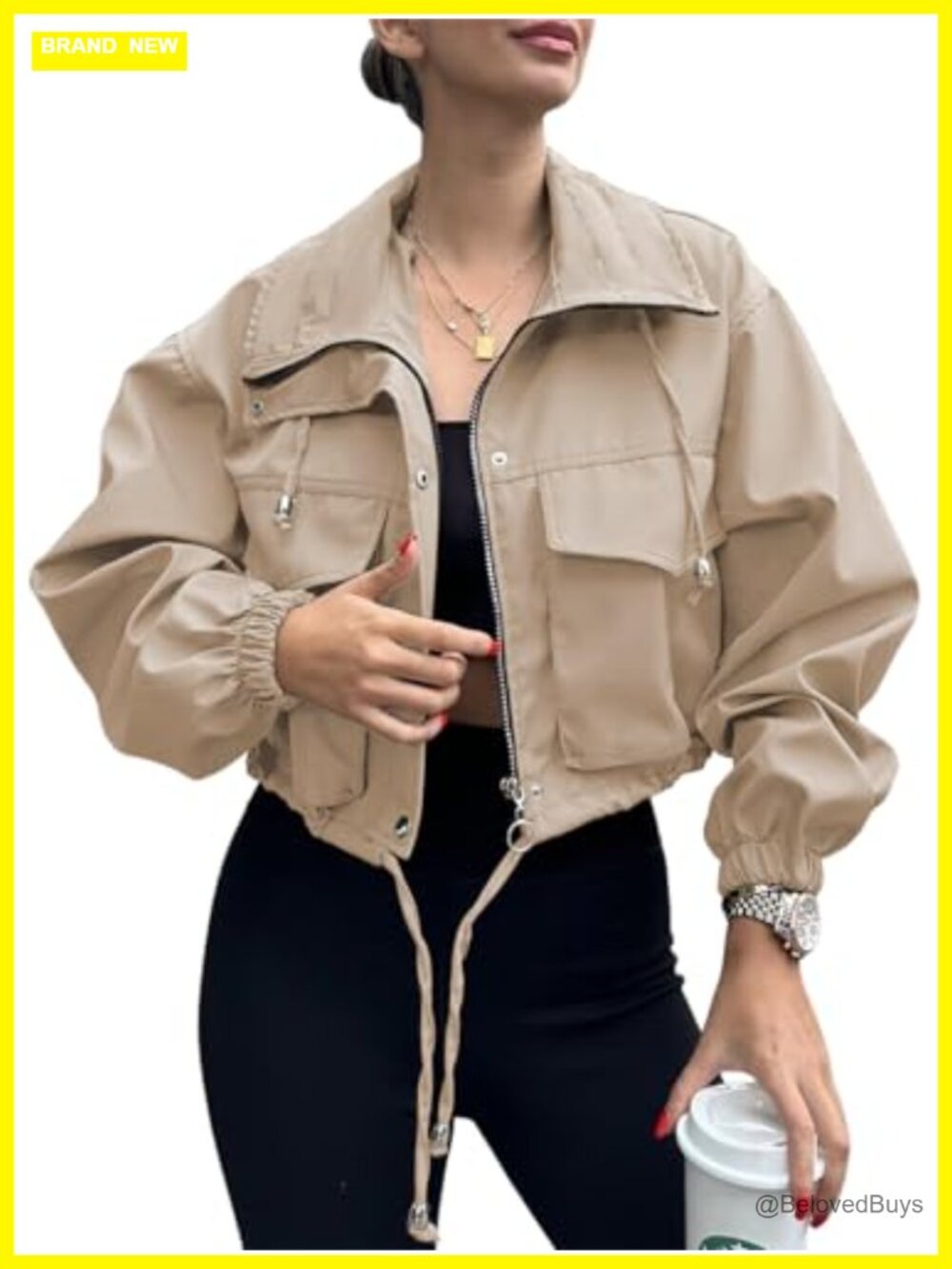 Womens Cropped Zip Up Lightweight Oversized Utility Anorak Jacket